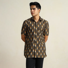 Buy Green Pochampally Ikat Weave Cotton Men Half Sleeve Shirt 03 Online at iTokri.com