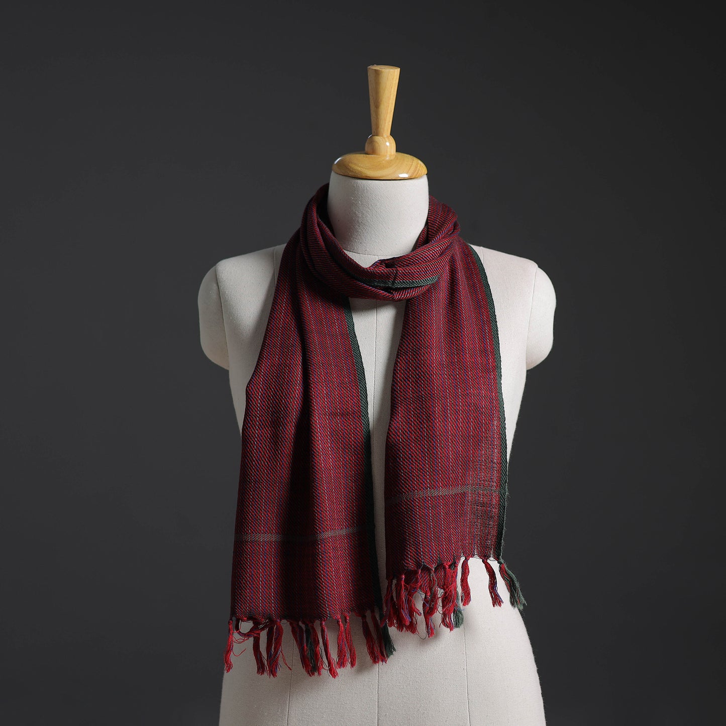 Maroon - Kumaun Handwoven Pure Merino Wool Scarf 219