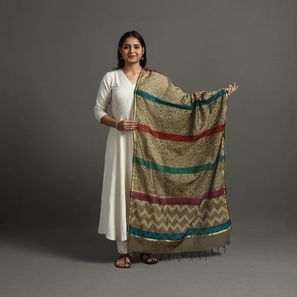 Green - Block Printed Chanderi Silk Bagru Dupatta 41