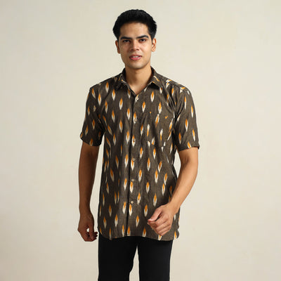 Buy Green Pochampally Ikat Weave Cotton Men Half Sleeve Shirt 03 Online at iTokri.com
