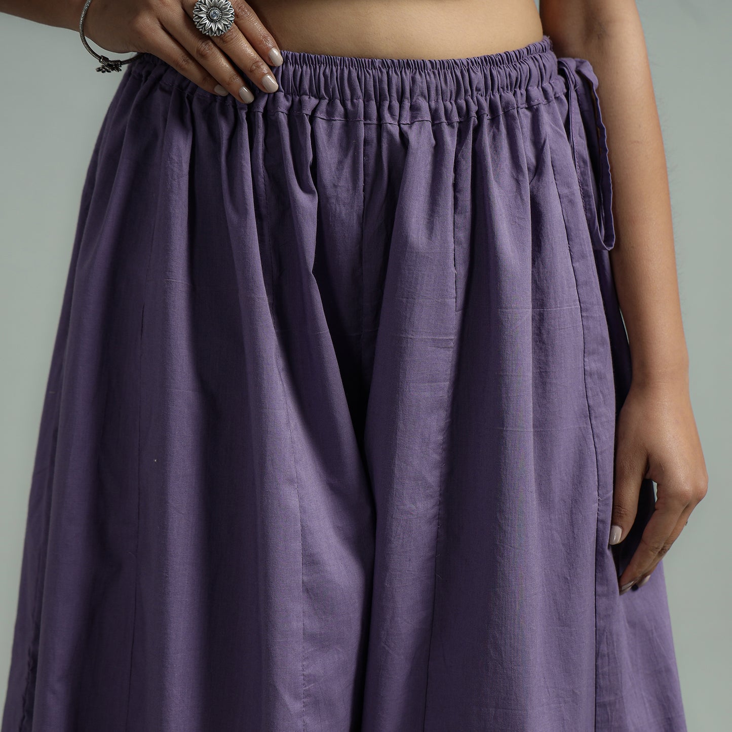 Purple - Plain Dyed Cotton Flared Palazzo