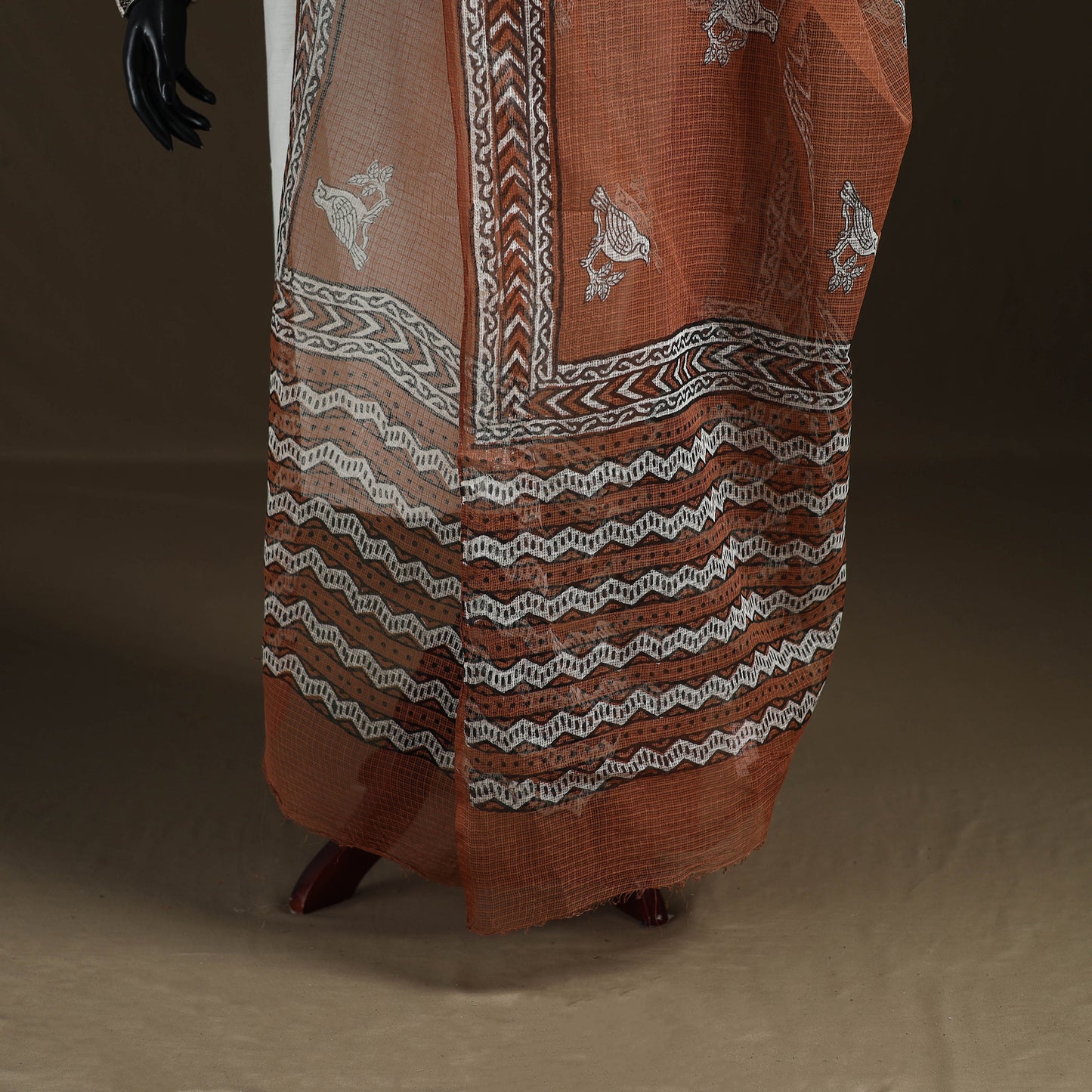Brown - Akola Hand Block Print Natural Dyed Kota Doria Cotton Dupatta 25