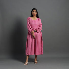 Mehak rose pink plain flared woolen dress 02 - handcrafted