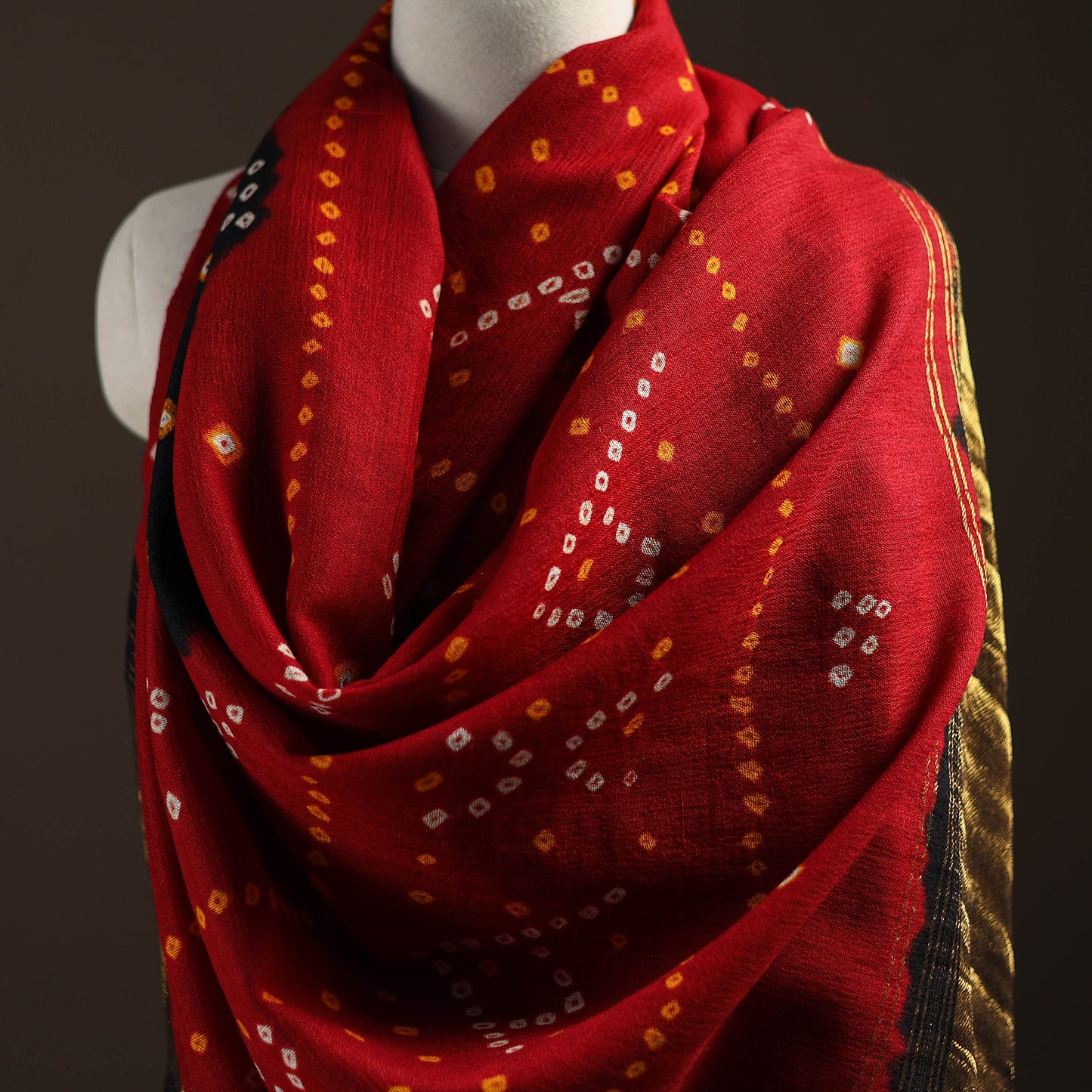 Kutch Bandhani Handwoven Merino Wool Shawl 44