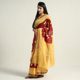 Red Kutch Bandhani Tie-Dye Cotton Saree with Blouse Piece 