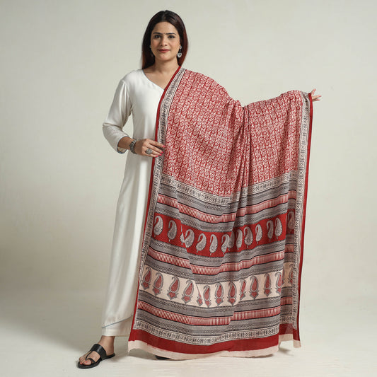 Red - Bagh Block Printed Natural Dyed Cotton Dupatta 10