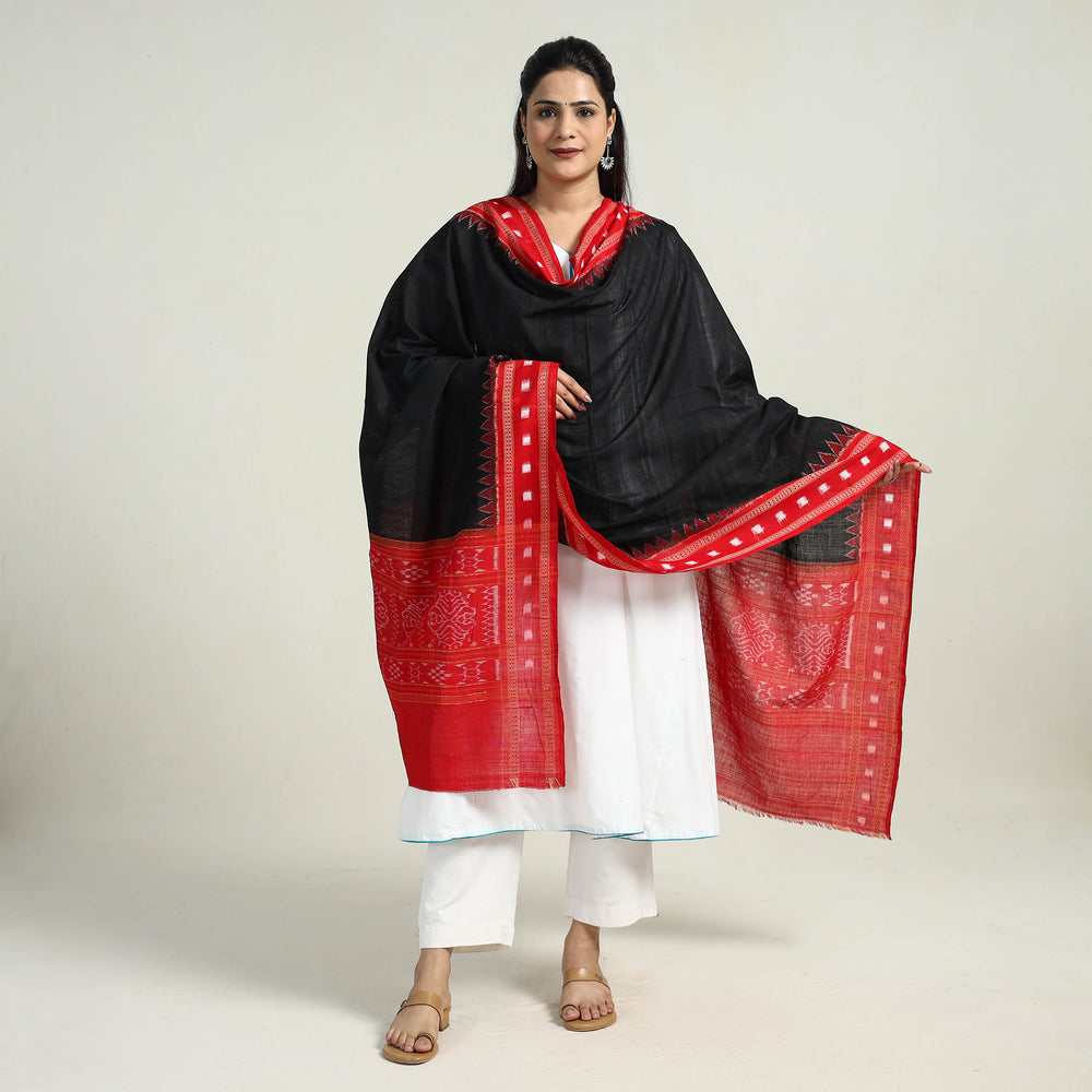 Black - Sambalpuri Ikat Weave Handloom Cotton Dupatta 03