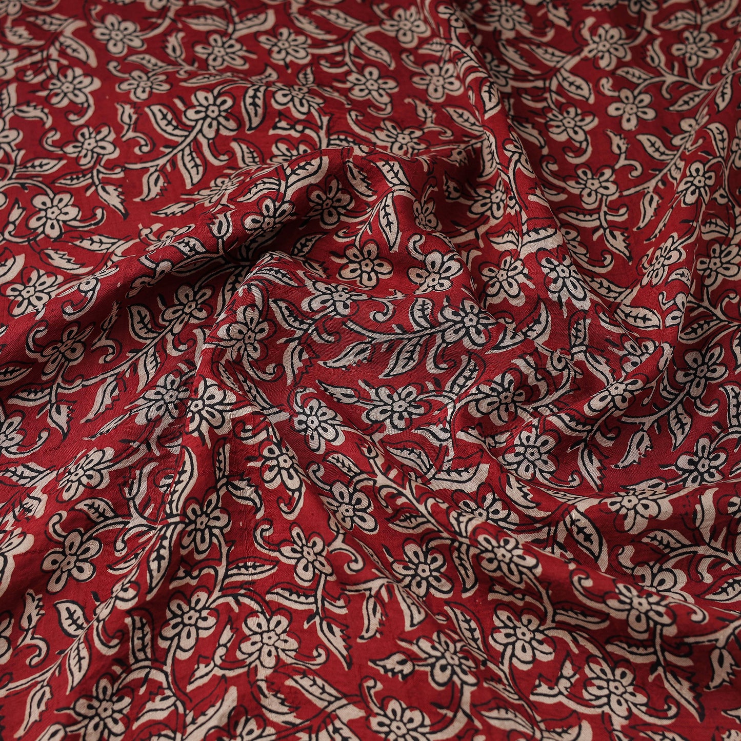 Red - Mulberry Silk Bagh Print Fabric 09