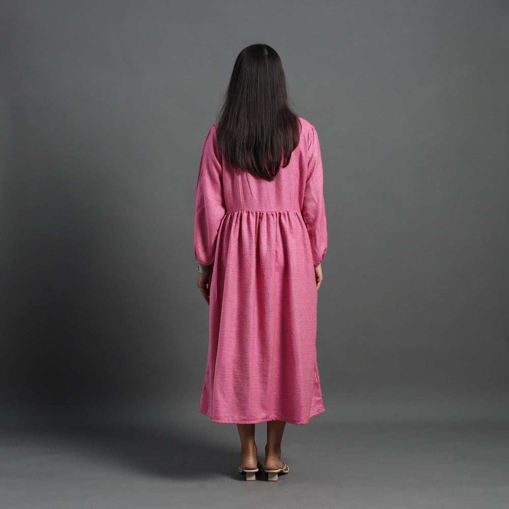 Mehak Rose Pink Plain Flared Woolen Dress 02