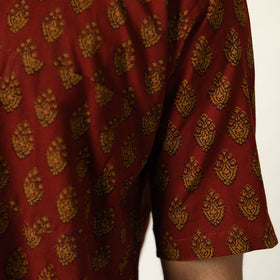 Red - Bagh Hand Block Printed Cotton Men Half Sleeve Shirt 11