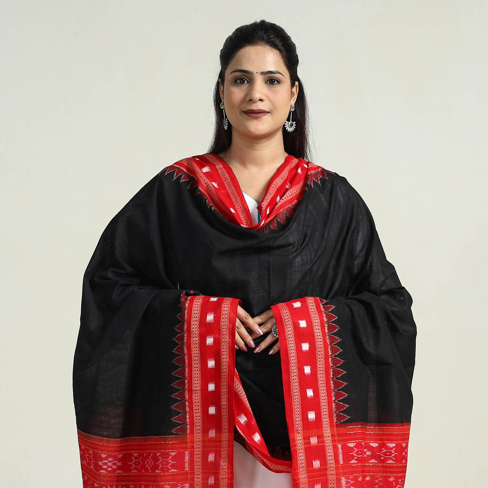 Black - Sambalpuri Ikat Weave Handloom Cotton Dupatta 03