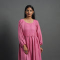 Mehak rose pink plain flared woolen dress 02 - handcrafted