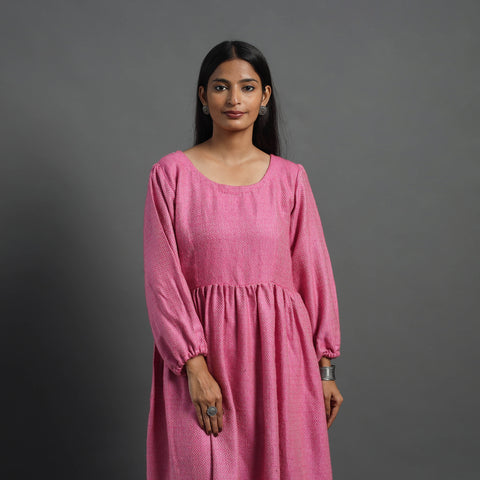 Mehak Rose Pink Plain Flared Woolen Dress 02