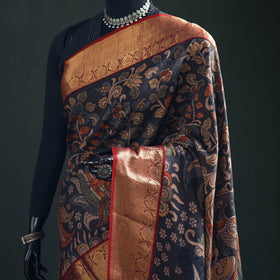 Kanjeevaram Pure Handloom Mulberry Silk Handpainted Srikalahasti Pen Kalamkari Saree with Zari Work 16