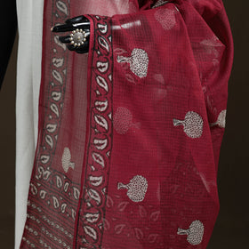 Maroon - Akola Hand Block Print Natural Dyed Kota Doria Cotton Dupatta 26