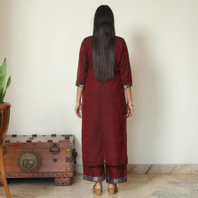 Maroon - Dharwad Cotton Kurta with Palazzo & Dupatta Set 12