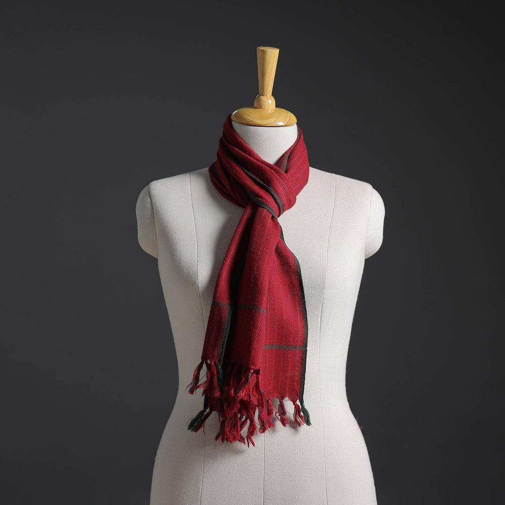 Red - Kumaun Handwoven Pure Merino Wool Scarf 221