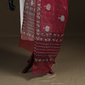 Maroon - Akola Hand Block Print Natural Dyed Kota Doria Cotton Dupatta 26