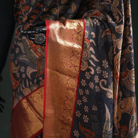 Kanjeevaram Pure Handloom Mulberry Silk Handpainted Srikalahasti Pen Kalamkari Saree with Zari Work 16