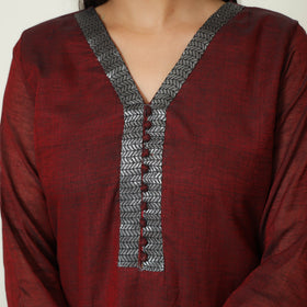 Maroon - Dharwad Cotton Kurta with Palazzo & Dupatta Set 12