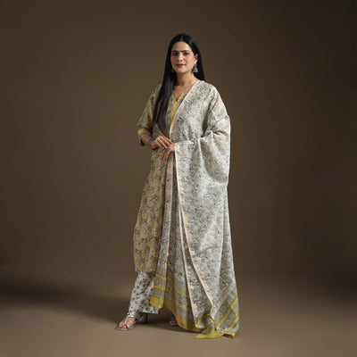 Gota Work Sanganeri Hand Block Print Chanderi Silk Suit Set with Dupatta for Women 07