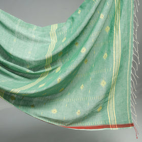 Green - handloom cotton phulia jamdani saree with tassels