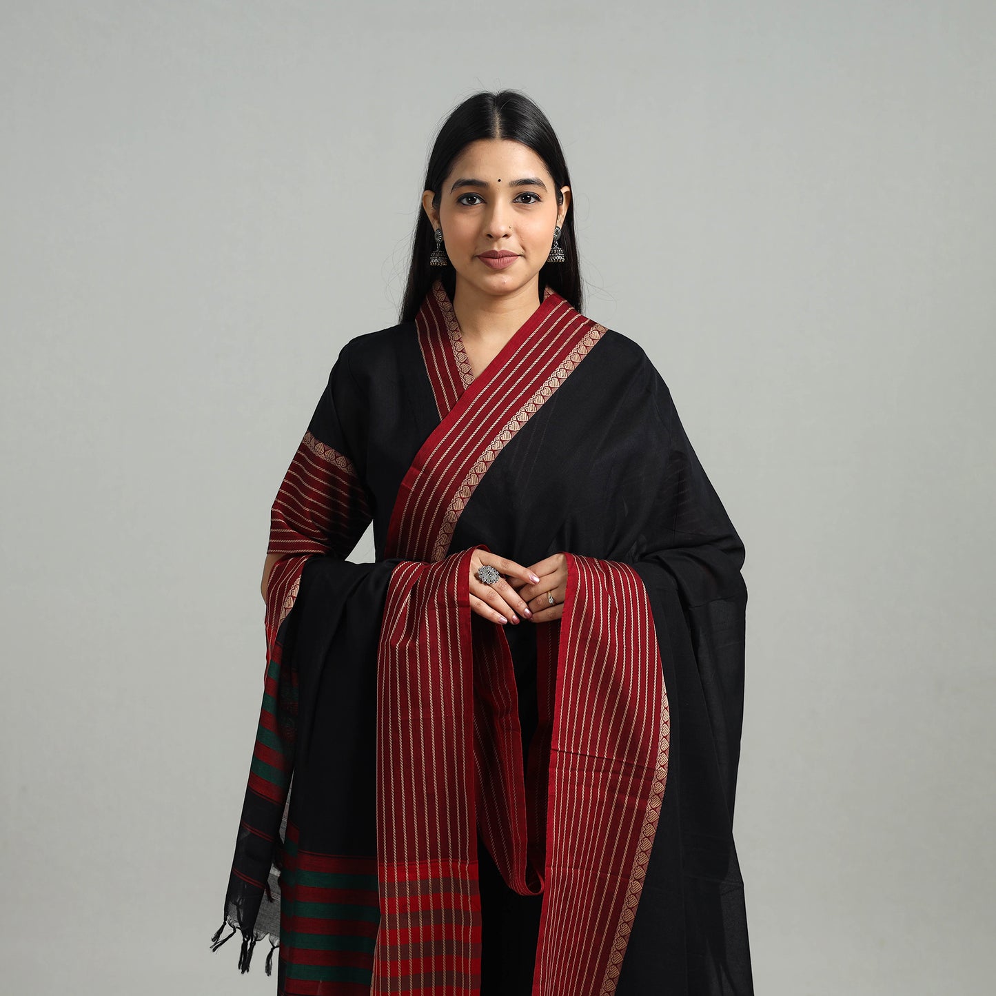 Black - Cotton Dharwad Kurta Set with Palazzo & Dupatta 06