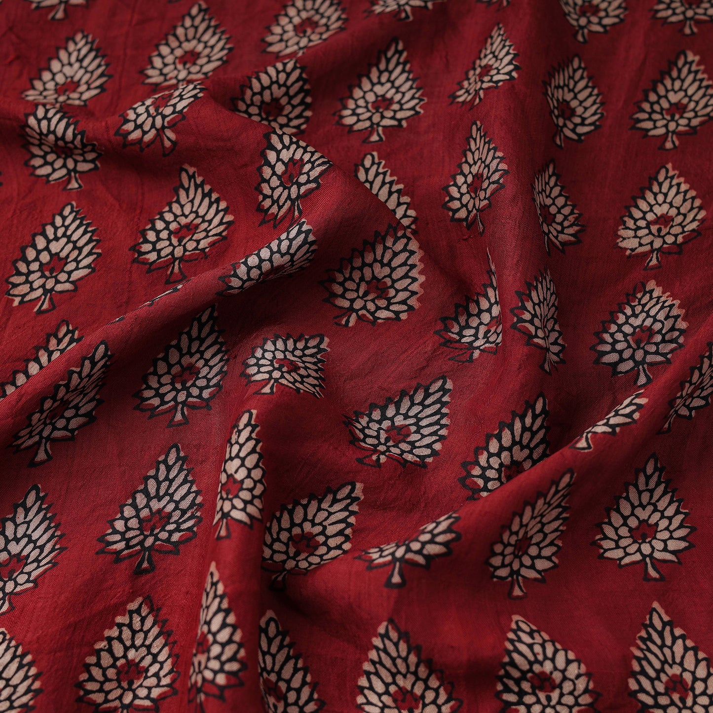 Red - Mulberry Silk Bagh Print Fabric 10