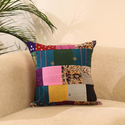 Buy Multicolor Handcrafted Cotton Patchwork Cushion Cover