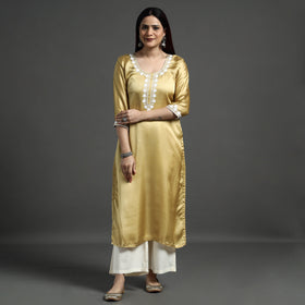 Buy Navy Blue Modal Silk Hand Embroidered Long Kurta l iTokri.com