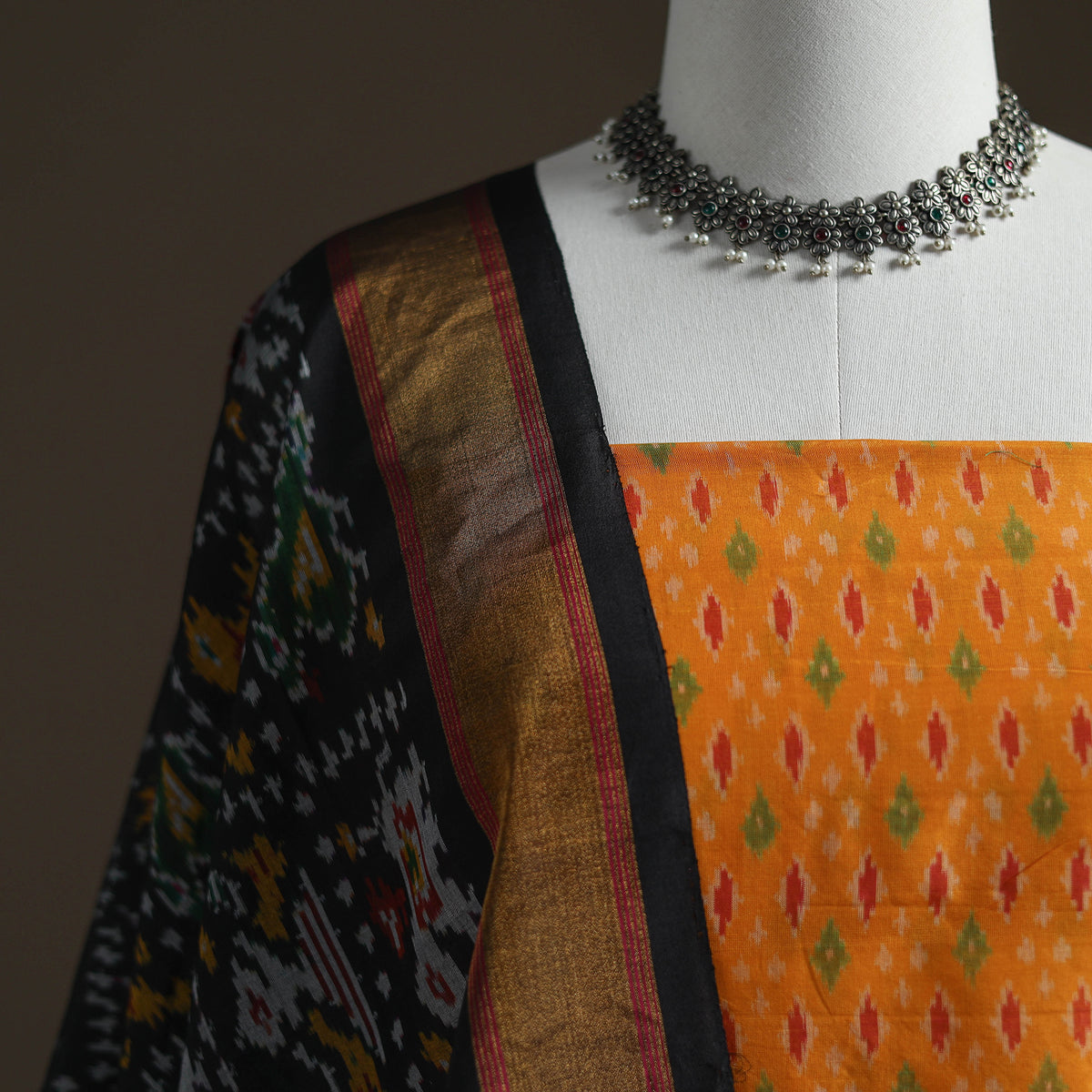 Pochampally Ikat Handloom Sico Unstitched Dress Material: Kurta with Dupatta 18