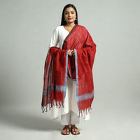 Red - Godavari Jamdani Buti Handloom Handspun Cotton Dupatta with Tassels 17