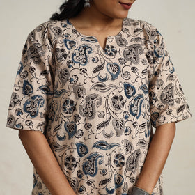 Beige - printed cotton kalamkari kurta set 06 - handcrafted