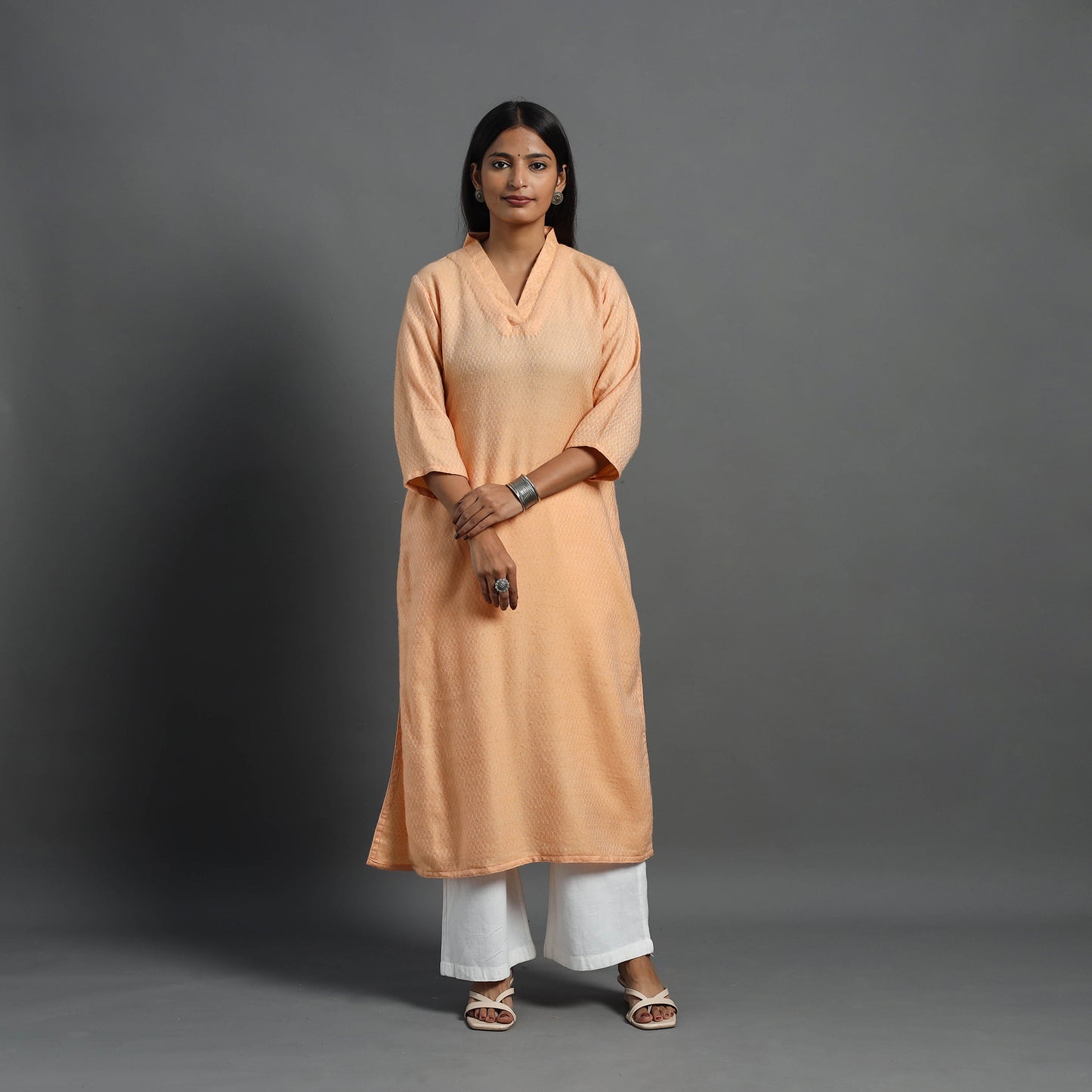 Deepti Peach Merino Woolen Kurta