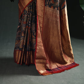 Kanjeevaram Pure Handloom Mulberry Silk Handpainted Srikalahasti Pen Kalamkari Saree with Zari Work 16