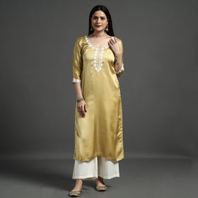 Buy Navy Blue Modal Silk Hand Embroidered Long Kurta l iTokri.com