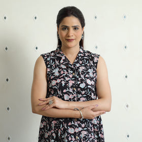  Sanganeri Block Printed Cotton Collared Neck Buttoned Down Dress 