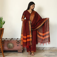 Maroon - Dharwad Cotton Kurta with Palazzo & Dupatta Set 08