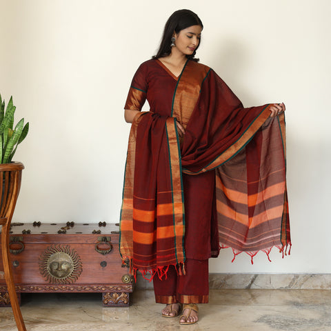 Buy Cotton Maroon Dharwad Kurta Set with Palazzo & Dupatta