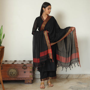 Black - Dharwad Cotton Kurta with Palazzo & Dupatta Set 08