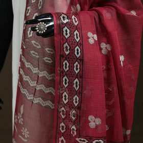 Red - Akola Hand Block Print Natural Dyed Kota Doria Cotton Dupatta 27