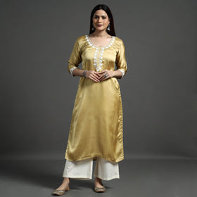 Buy Navy Blue Modal Silk Hand Embroidered Long Kurta l iTokri.com
