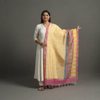 Yellow - Block Printed Chanderi Silk Sanganeri Dupatta 43