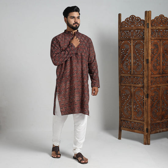 Ajrakh Block Printed Cotton Men Long Kurta 14