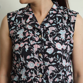  Sanganeri Block Printed Cotton Collared Neck Buttoned Down Dress 
