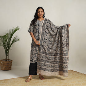 Black - printed cotton kalamkari kurta set 07 - handcrafted
