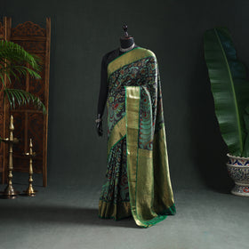 Kanjeevaram Pure Handloom Mulberry Silk Handpainted Srikalahasti Pen Kalamkari Saree with Zari Work 17