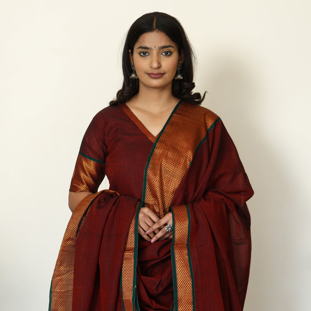 Maroon - Dharwad Cotton Kurta with Palazzo & Dupatta Set 08