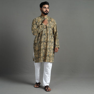 Kalamkari Block Printed Cotton Men Long Kurta 08