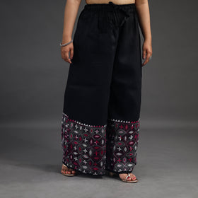 Black Kantha Hand Embroidery Palazzo in Cotton